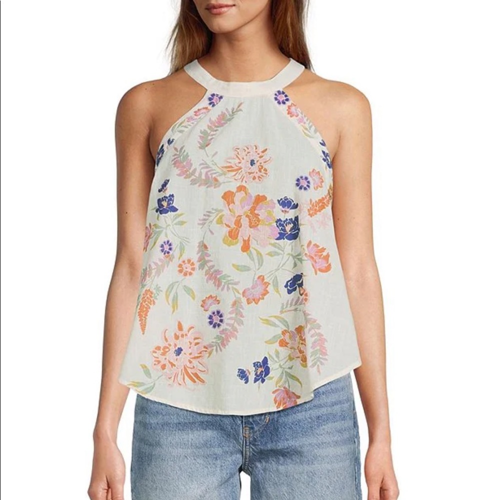 Free People Emily Floral Print Handkerchief HemTop